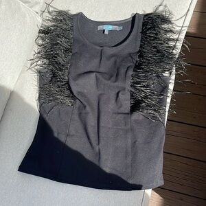 Eva Franco black feather sleeveless top XS